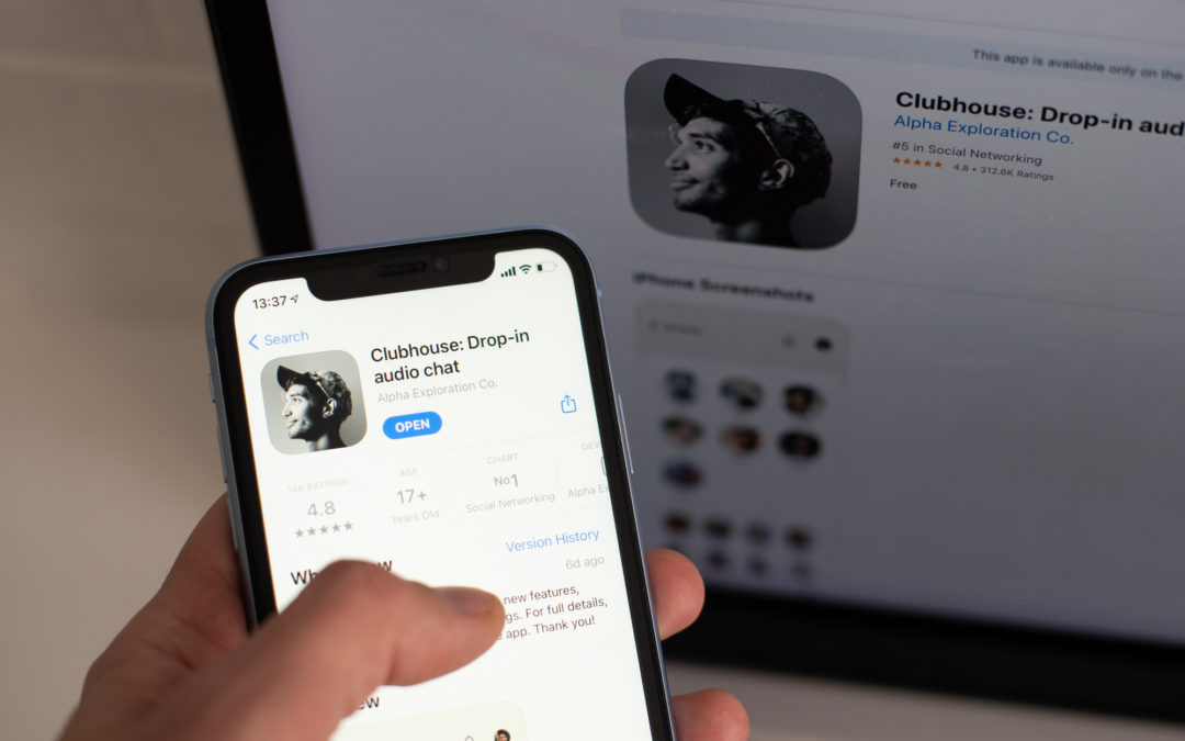 Clubhouse drop in audio chat application view on the smartphone 2021